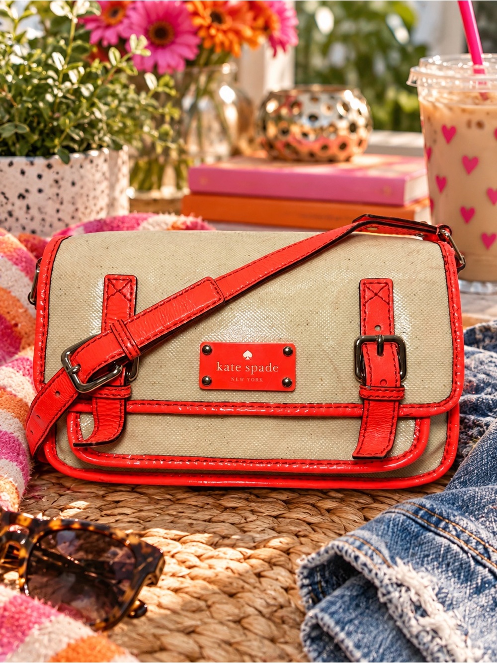 Kate Spade Vintage Neon Orange Canvas Crossbody Bag